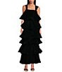 Buru Teagan Velvet Square Neck Wide Strap Tiered Ruffle A-Line Convertible Mini to Maxi Flounce Dress, Color:Dark Green - Image 3