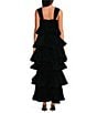 Buru Teagan Velvet Square Neck Wide Strap Tiered Ruffle A-Line Convertible Mini to Maxi Flounce Dress, Color:Dark Green - Image 4