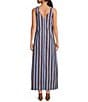 Color:Blue Stripe - Image 2 - Tie Shoulder Strap Stripe Print Scalloped V-Neck Maxi Dress