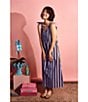 Color:Blue Stripe - Image 4 - Tie Shoulder Strap Stripe Print Scalloped V-Neck Maxi Dress