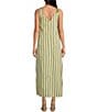 Buru Tie Shoulder Strap Stripe Print Scalloped V-Neck Maxi Dress, Color:Sage Stripe - Image 2