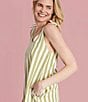 Buru Tie Shoulder Strap Stripe Print Scalloped V-Neck Maxi Dress, Color:Sage Stripe - Image 4