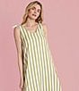 Buru Tie Shoulder Strap Stripe Print Scalloped V-Neck Maxi Dress, Color:Sage Stripe - Image 5