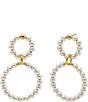 Color:Gold - Image 1 - Multi Gold and Pearl Double Circle Drop Earrings