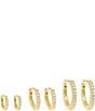 Color:Gold - Image 1 - Triple Pave Sterling Silver Huggie Hoop Earring Set