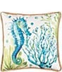 Color:Multi - Image 1 - Seahorse Life Embroidered Throw Pillow
