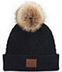 C.C. BEANIES Logo Patch Heather Faux Fur Pom Beanie, Color:Black - Image 1