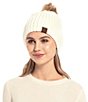 Color:Ivory - Image 1 - Solid Waffle Stich Faux Fur Pom Beanie