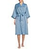 Cabernet 3/4 Sleeve Woven Satin Striped Coordinating Short Robe, Color:Bliss Blue Stripe - Image 1