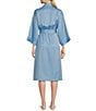 Cabernet 3/4 Sleeve Woven Satin Striped Coordinating Short Robe, Color:Bliss Blue Stripe - Image 2