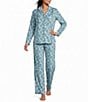 Cabernet Ditsy Floral Long Sleeve Notch Collar Fleece Long Pajama Set - Image 1