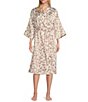 Cabernet Floral Print 3/4 Kimono Sleeve Woven Satin Short Robe,All Products : American Fashion Style Bags On Sale