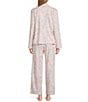 Cabernet Floral Print Long Sleeve Notch Collar Coordinating Long Knit Pajama Set, Color:Pink Floral - Image 2