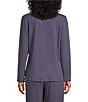 Color:Night Blue - Image 2 - French Terry Satin Trimmed Long Sleeve Split Round Neck Coordinating Sleep Shirt