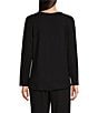 Color:Black - Image 2 - French Terry Satin Trimmed Long Sleeve Split Round Neck Coordinating Sleep Shirt