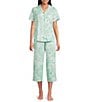 Cabernet Knit Floral Print Short Sleeve Notch Collar & Pant Pajama Set - Image 1