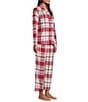 Cabernet Long Sleeve Notch Collar Long Fleece Plaid Print Pajama Set, Color:Cream Plaid - Image 3