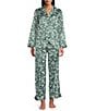 Cabernet Long Sleeve Notch Collar Satin Floral Print Long Pajama Set - Image 1