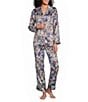 Cabernet Long Sleeve Notch Collar Satin Floral Print Long Pajama Set - Image 1