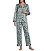 Cabernet Long Sleeve Notch Collar Satin Floral Print Long Pajama Set - Image 1