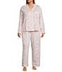 Cabernet Plus Size Floral Print Long Sleeve Notch Collar Long Knit Pajama Set, Color:Pink Floral - Image 1