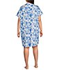 Cabernet Plus Size Short Sleeve Notch Collar Button-Front Bird Toile Knit Sleepshirt - Image 2