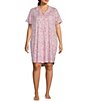 Cabernet Plus Size Short Sleeve Notch Collar Button Front Jacobean Knit Sleepshirt - Image 1