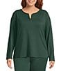 Cabernet Plus Size Solid French Terry Split Round Neck Long Sleeve Coordinating Sleep Top - Image 1