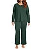 Cabernet Plus Size Solid French Terry Split Round Neck Long Sleeve Coordinating Sleep Top - Image 3