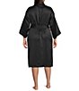Color:Black - Image 2 - Plus Size Satin 3/4 Sleeve Short Wrap Robe