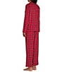 Cabernet Red Plaid Print Long Sleeve Notch Collar Fleece Long Pajama Set - Image 4