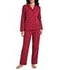 Cabernet Red Plaid Print Long Sleeve Notch Collar Fleece Long Pajama Set - Image 1