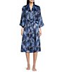 Color:Navy Floral - Image 1 - Satin 3/4 Sleeve Coordinating Floral Wrap Robe