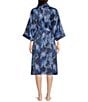 Color:Navy Floral - Image 2 - Satin 3/4 Sleeve Coordinating Floral Wrap Robe