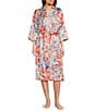 Color:Coral Floral - Image 1 - Satin 3/4 Sleeve Coordinating Floral Wrap Robe