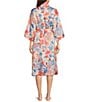 Color:Coral Floral - Image 2 - Satin 3/4 Sleeve Coordinating Floral Wrap Robe