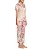 Color:Floral Bouquet - Image 3 - Satin Floral Bouquet Print Short Sleeve Notch Collar & Pant Pajama Set