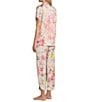 Color:Floral Bouquet - Image 4 - Satin Floral Bouquet Print Short Sleeve Notch Collar & Pant Pajama Set