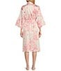 Color:Mauve Floral - Image 2 - Satin Floral Print 3/4 Kimono Sleeve Coordinating Short Wrap Robe