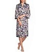 Cabernet Satin Floral Print 3/4 Sleeve Coordinating Short Wrap Robe - Image 1
