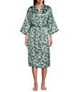 Cabernet Satin Floral Print 3/4 Sleeve Coordinating Wrap Robe - Image 1