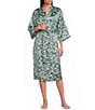 Cabernet Satin Floral Print 3/4 Sleeve Coordinating Wrap Robe - Image 1