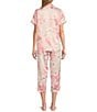 Color:Mauve Floral - Image 2 - Satin Floral Print Satin Woven Top & Capri Coordinating Pajama Set