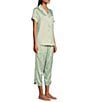 Color:Green Floral - Image 3 - Satin Floral Print Short Sleeve Notch Collar & Pant Pajama Set