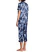Color:Navy Floral - Image 4 - Satin Floral Short Sleeve Notch Collar Capri Pajama Set