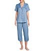 Cabernet Satin Striped Short Sleeve Notch Collar Capri Pajama Set, Color:Bliss Blue Stripe - Image 1