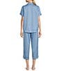 Cabernet Satin Striped Short Sleeve Notch Collar Capri Pajama Set, Color:Bliss Blue Stripe - Image 2
