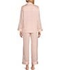 Cabernet Solid Contrast Piping Coordinating Satin Pajama Set, Color:Pearl - Image 2