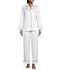 Color:Cloud Dancer - Image 1 - Solid Contrast Piping Coordinating Satin Pajama Set