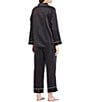 Color:Black - Image 2 - Solid Contrast Piping Coordinating Satin Pajama Set
